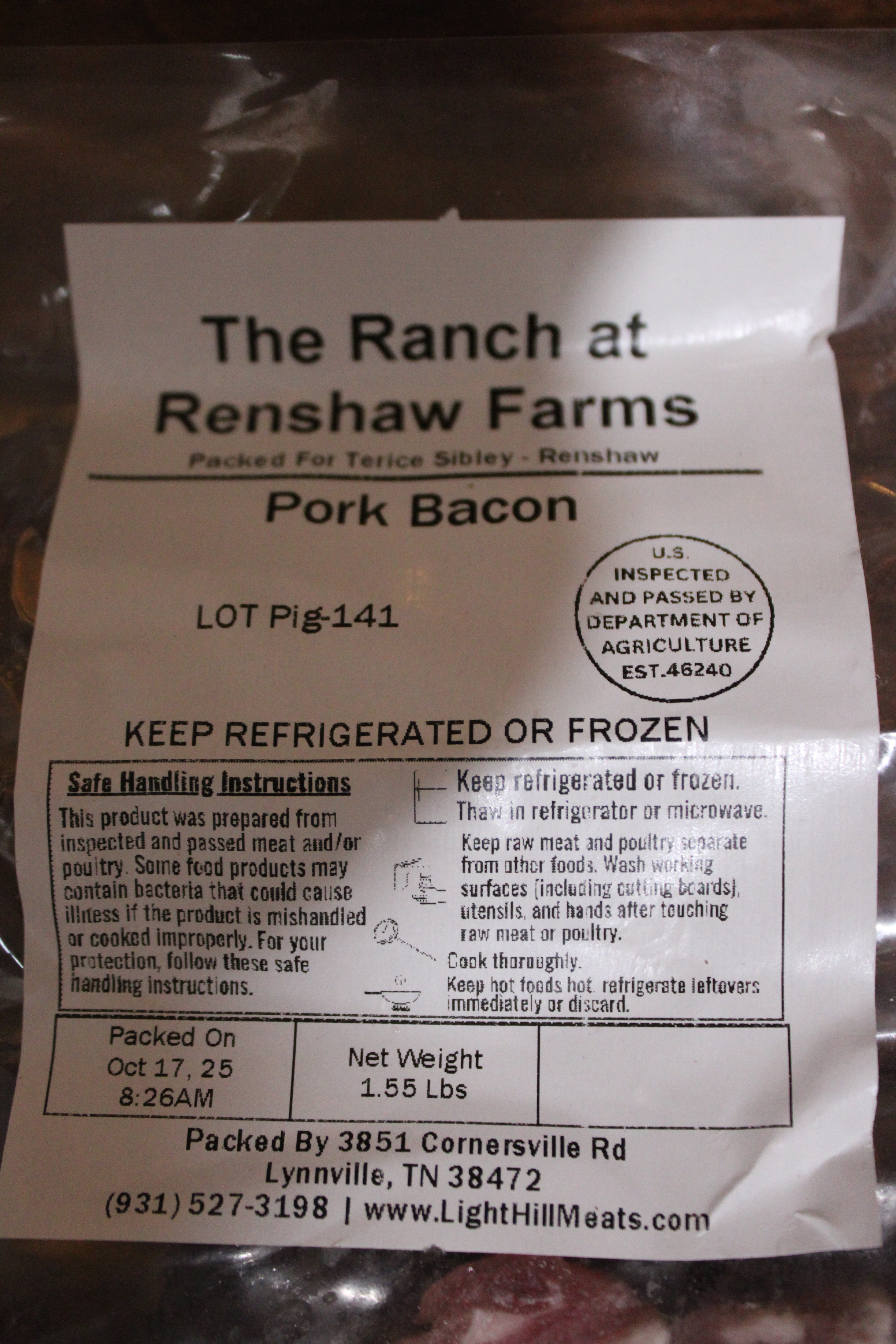 Renshaw Farms Pork Bacon (Thick Cut, Farm Fresh)